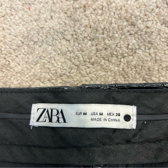 Zara Women Black Croc embossed Animal Faux Leather Pleather Vegan Pants M NWOT - Picture 11 of 17